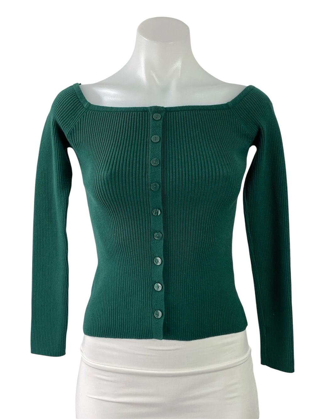 Abercrombie & Fitch Green Rib Knit Boat Neck Long Sleeve Crop Sweater Top Sz XS